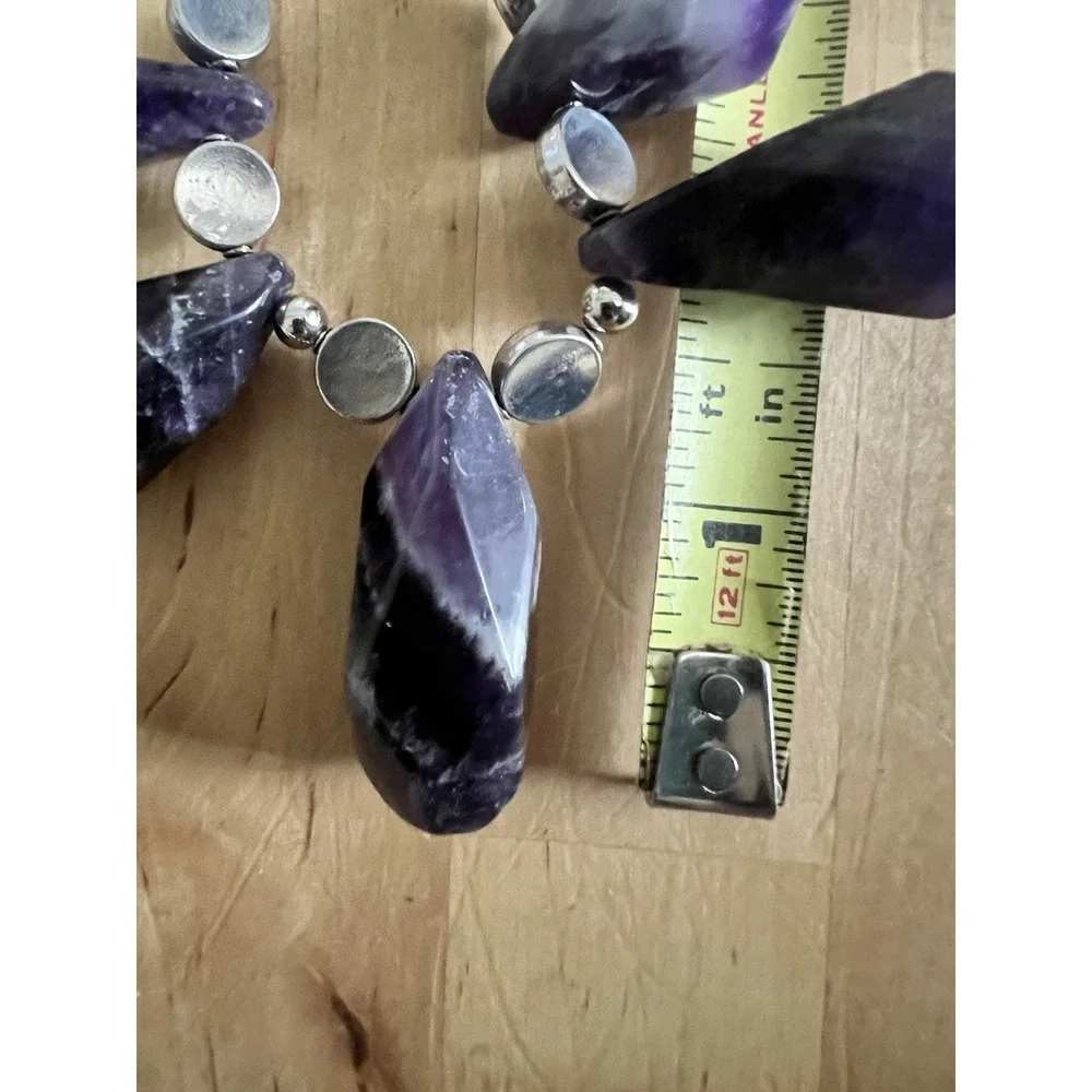 Genuine Amethyst Triple Layer Statement Necklace And Earrings Set 19